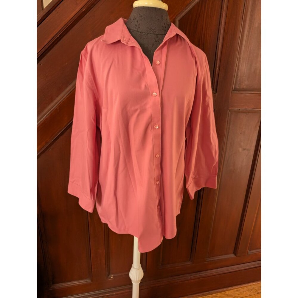 Coldwater Creek Womens Pink Button-Up Collared Shirt XL Polyester Blend